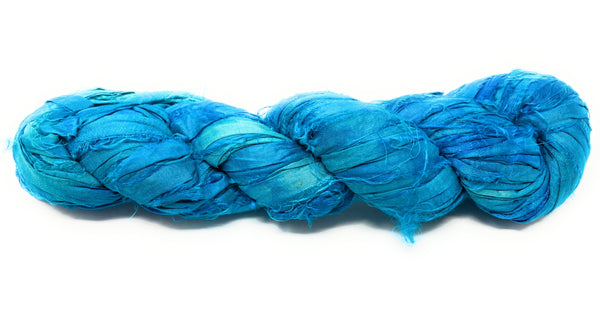 Fair Trade Recycled Sari Silk Ribbon 100 gram Skein LIGHT BLUE