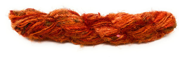Fair Trade Recycled Silk Sari Yarn 100 gram Skein ORANGE